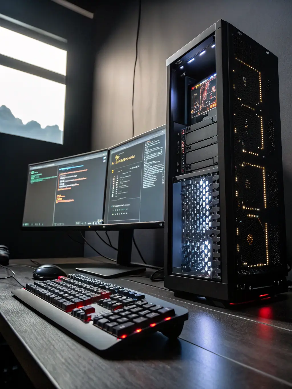 A high-resolution image of a modern desktop computer setup with a sleek monitor, keyboard, and mouse, showcasing a typical workstation environment for business or home use.