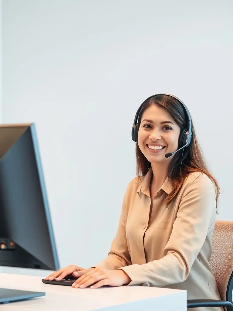 A friendly customer service representative assisting a customer with selecting the right computer system in a well-lit, modern retail environment. The focus is on providing personalized product selection assistance.