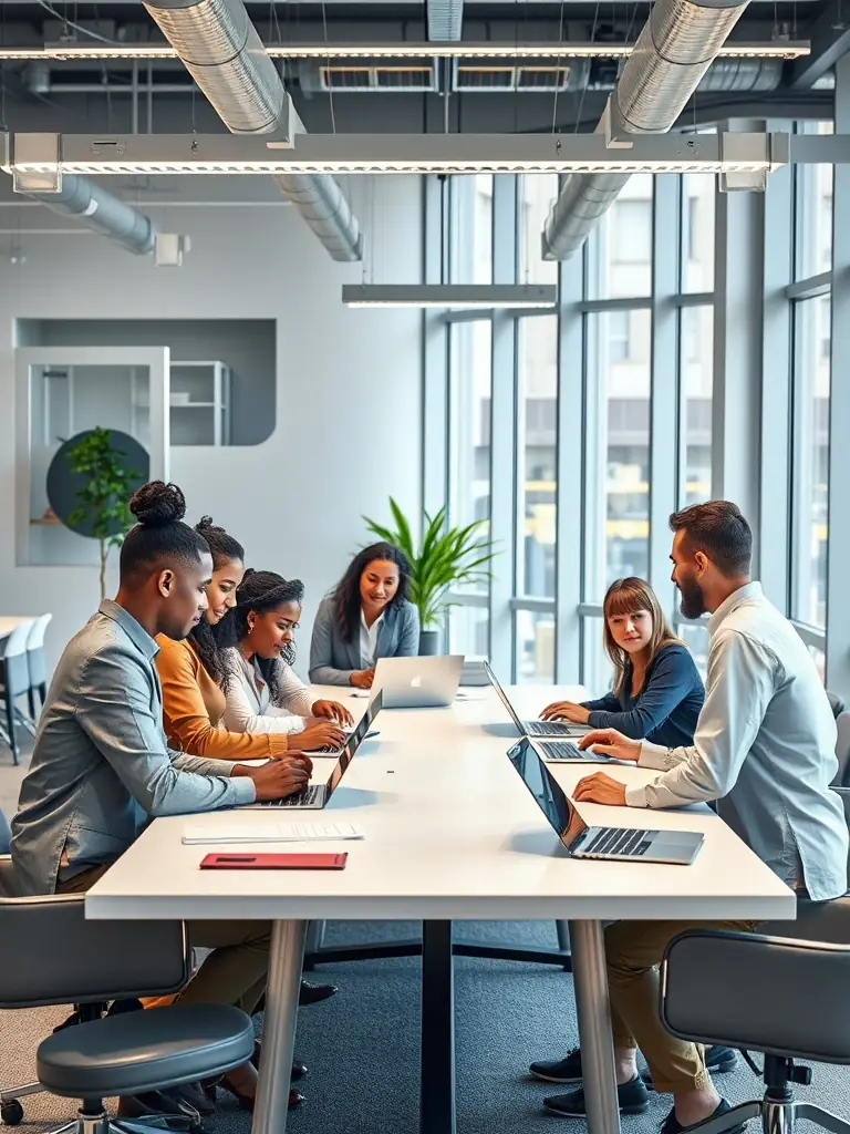 A diverse team of support specialists collaborating to solve a complex technical issue, showcasing the depth of expertise available at Gifford Stores Limited.