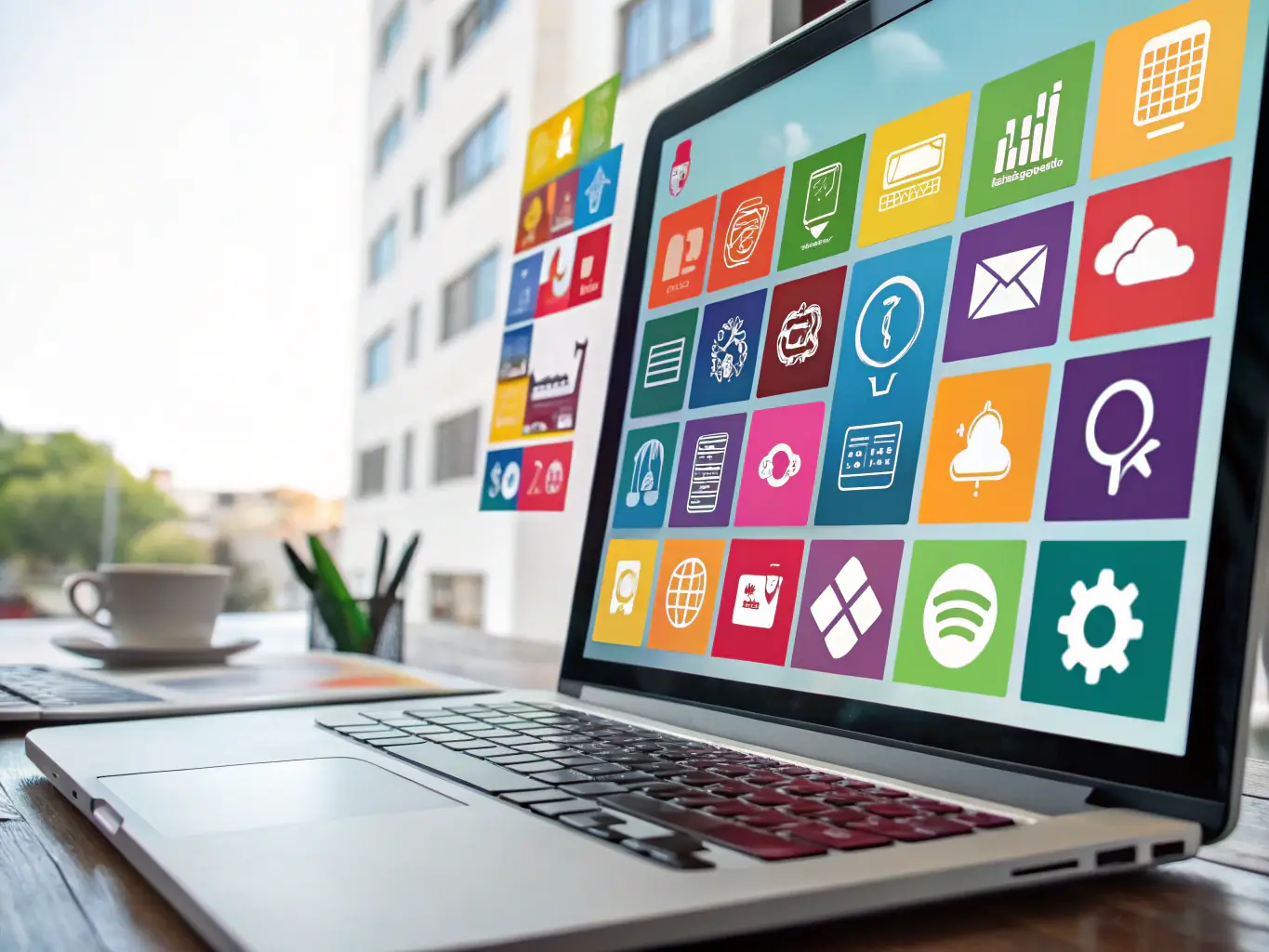 An image of software boxes and digital download icons on a computer screen.