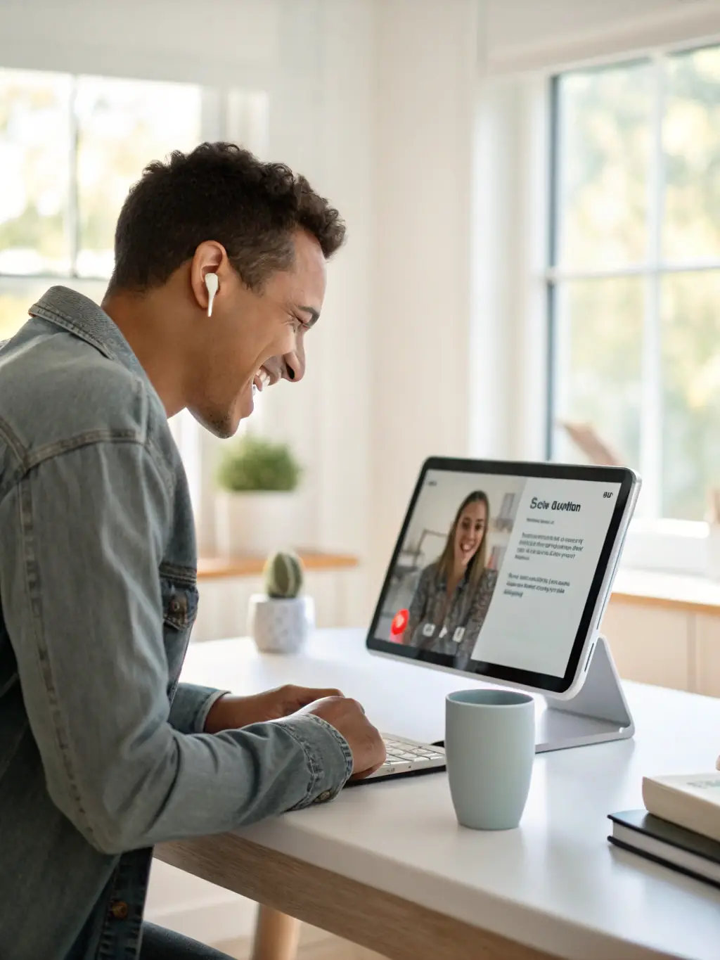 A customer on the phone with a support agent, resolving an issue with their computer system. The image highlights after-sales support.